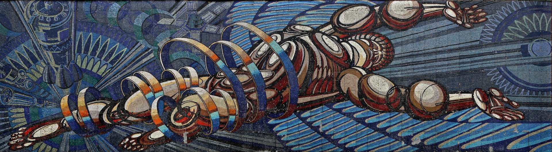 Mosaic by an unknown artist on the Kök-Töbe Television Tower