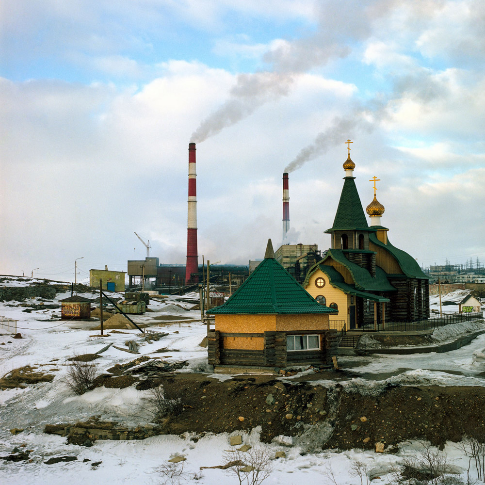 Orthodox Church and nickel ore processing plant in Nikel