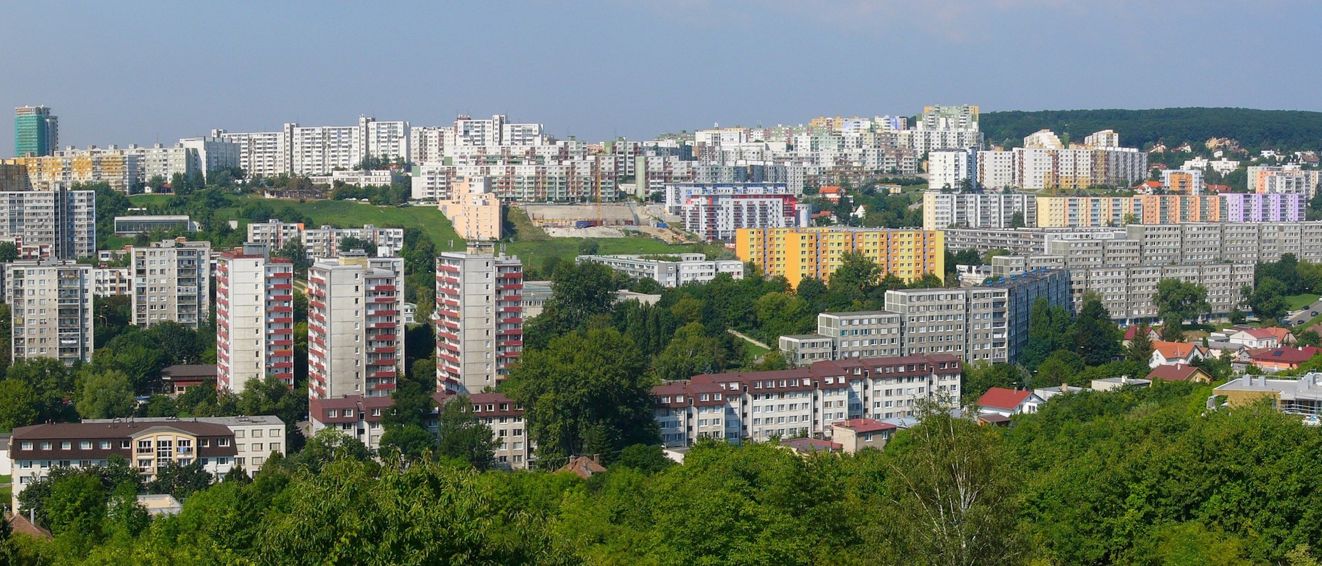View of the Dlhé diely district in Bratislava, with colourful panel housing regeneration. Image: Teslaton under a CC licence