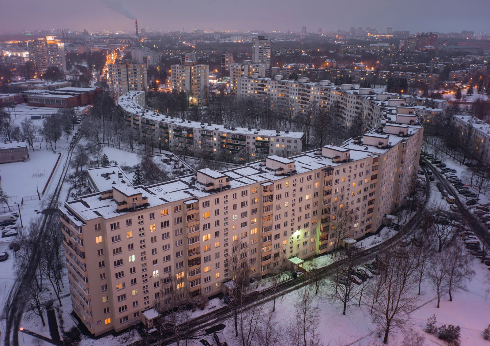 Moody postcards of sprawling Soviet housing blocks photographed at ‘blue hour’