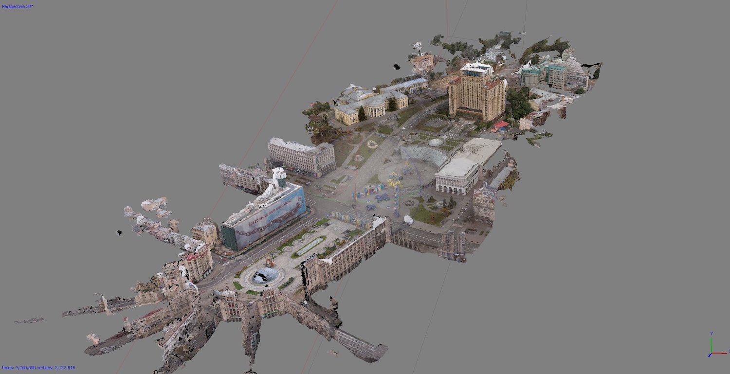 The full 3D model of central Kyiv captured using photogrammetry