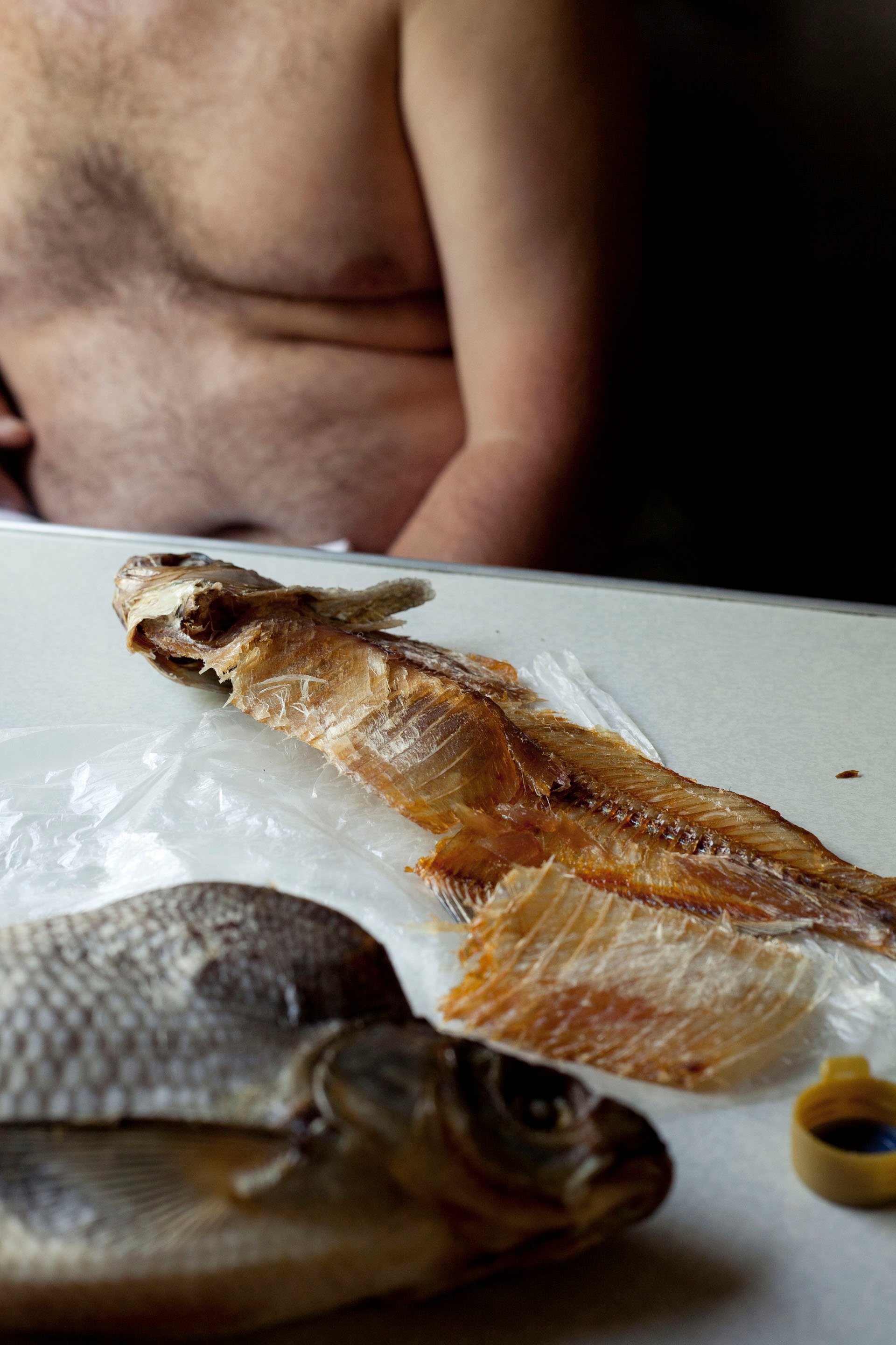 Dried fish eaten by construction workers on their multi-day train commute from work to home