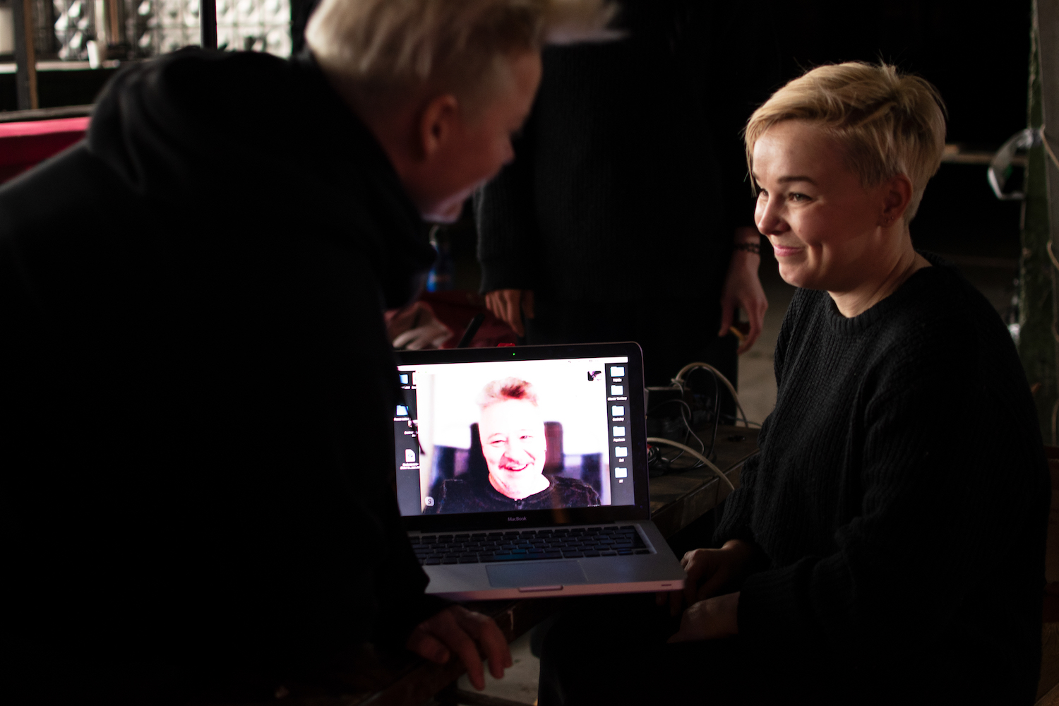 Actors take direction from Nikolai Khalezin via Skype. Image: Verity Healey