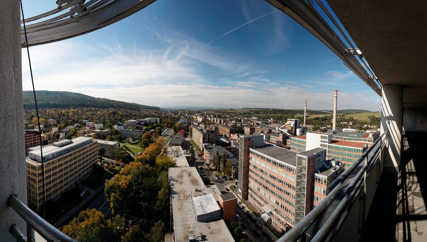 Zlín as seen from the 17th floor of the Bata Skyscraper. Image: _Txllxt_Txllxt_/Wikimedia Commons