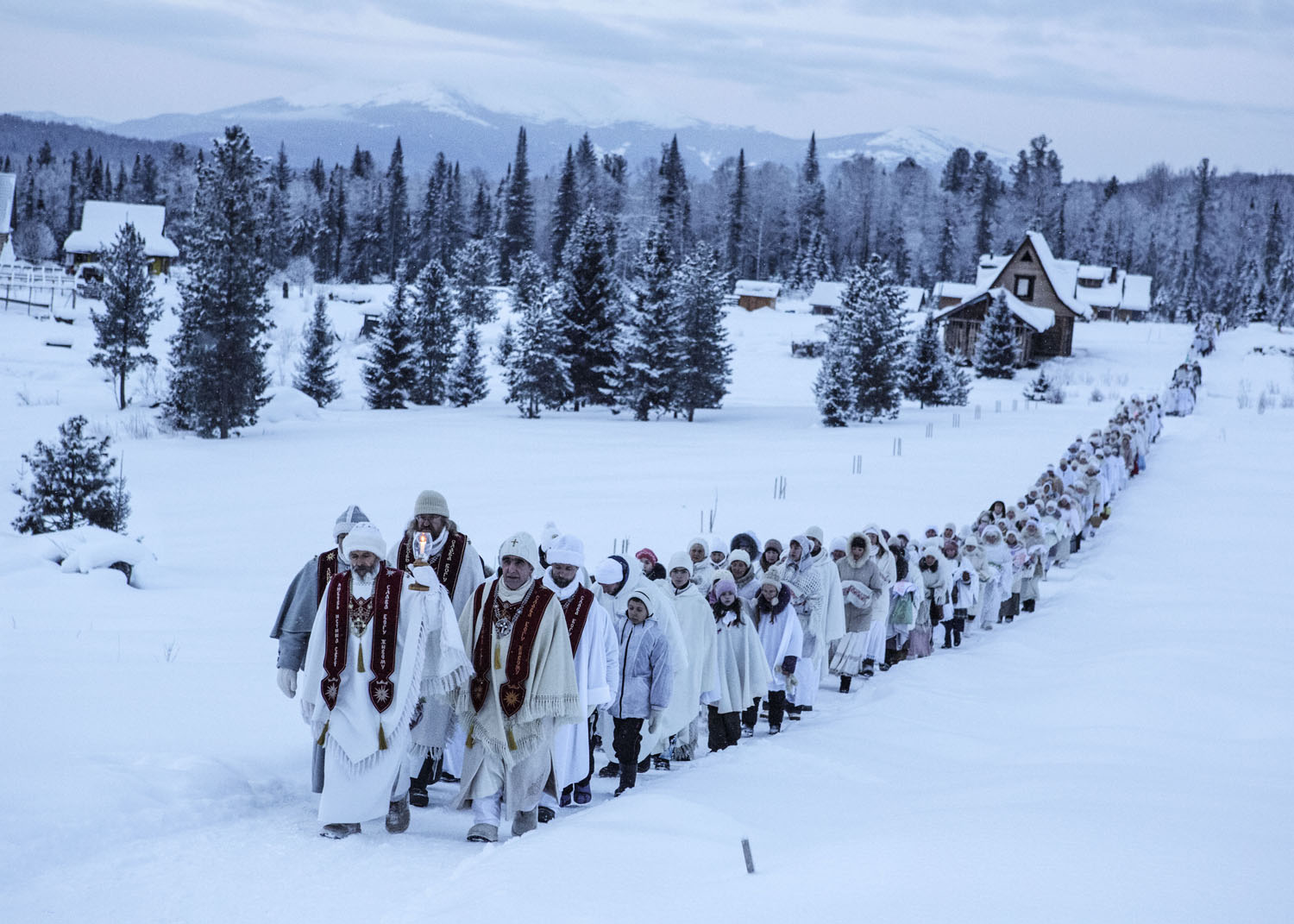 Followers of Vissarion during a Christmas pilgrimage by Jonas Bendiksen. Krasnoyarsk Kray, Russia (2015)