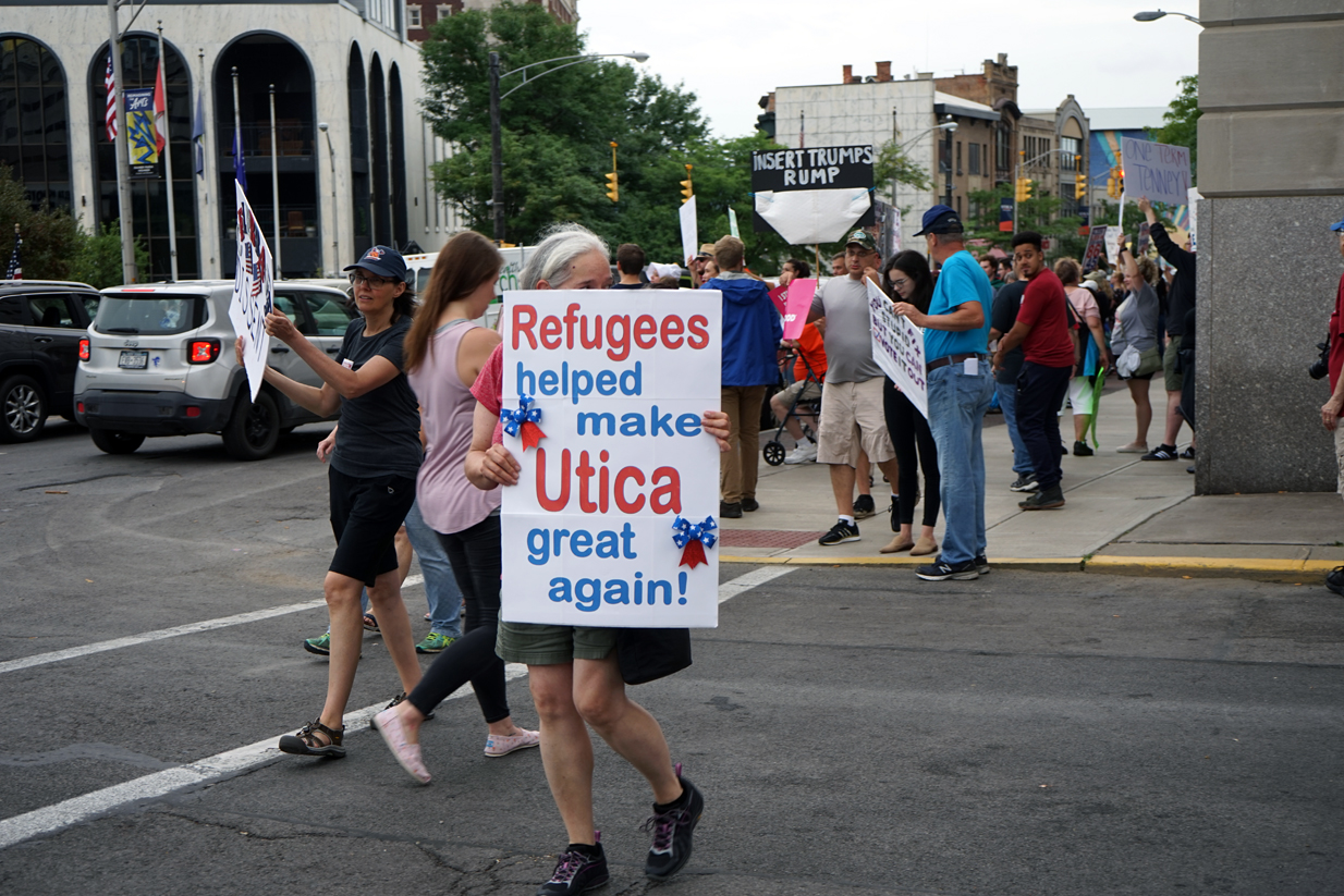When Donald Trump visited Utica, people protested with signs celebrating Utica’s refugee and immigrant communities.