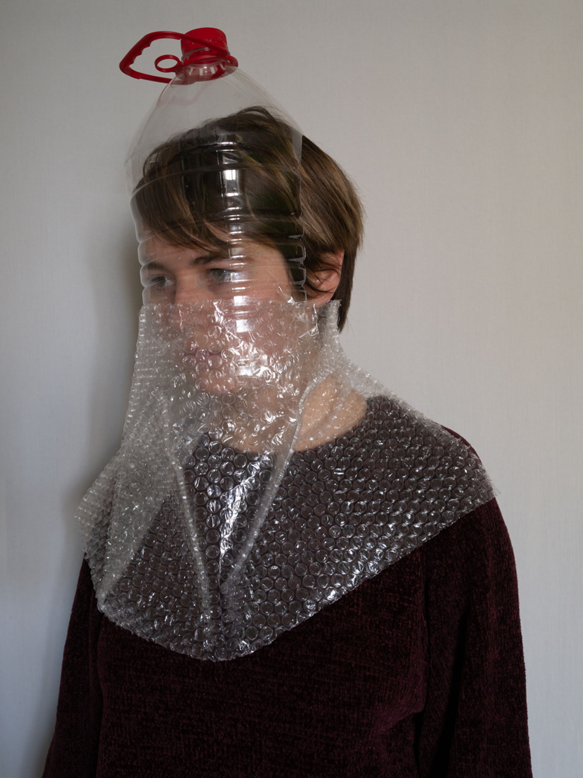 A homemade medical mask made from a plastic bottle
