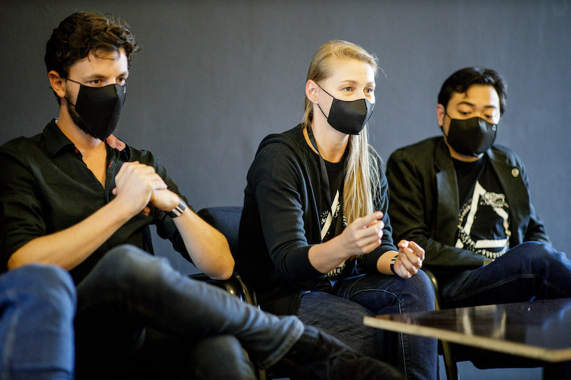 Alena Vranova sits centre during a panel at the annual Hackers Congress. Image courtesy of Paralelni Polis