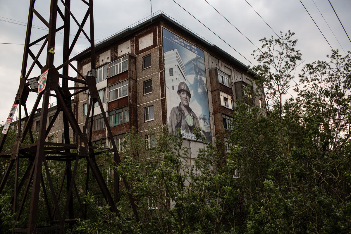 A billboard for the Vorkutaugol coal mining company