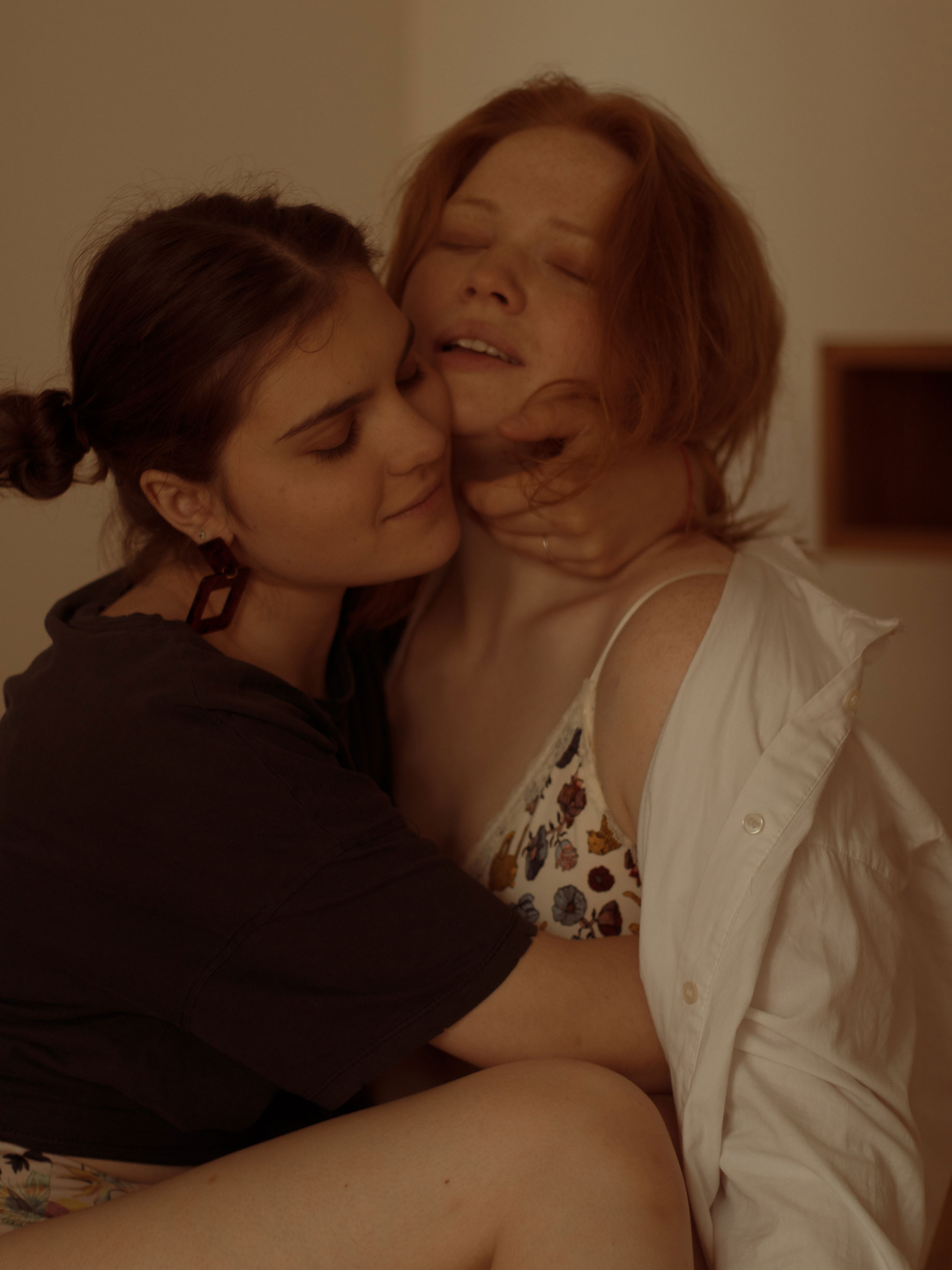 <p>The practice of Dasha Tchainki focuses on the female body and gentle empathetic portraiture. This portrait is of Sonya and Nika from a series on love stories of Russian queer women. Tchainki might be soft and dreamy, but it’s still political in promoting queer female gaze.</p>