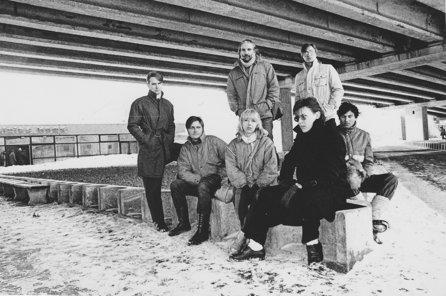 The band photographed at Oskalni (now Zemitāni) railway station for Māksla" magazine in 1982. Image courtesy of Juris Kulakovs 