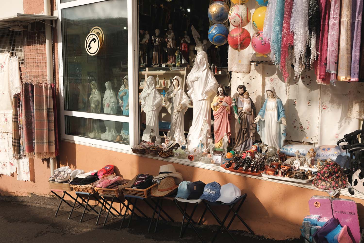 A store selling religious souvenirs and icons. November 2019.