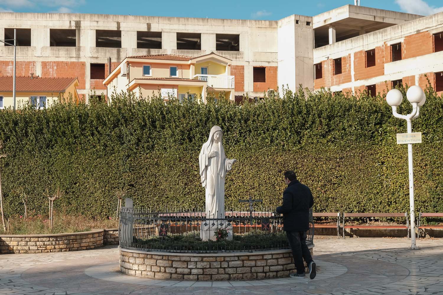 A statue of the Virgin Mary outside the Church of Saint James.