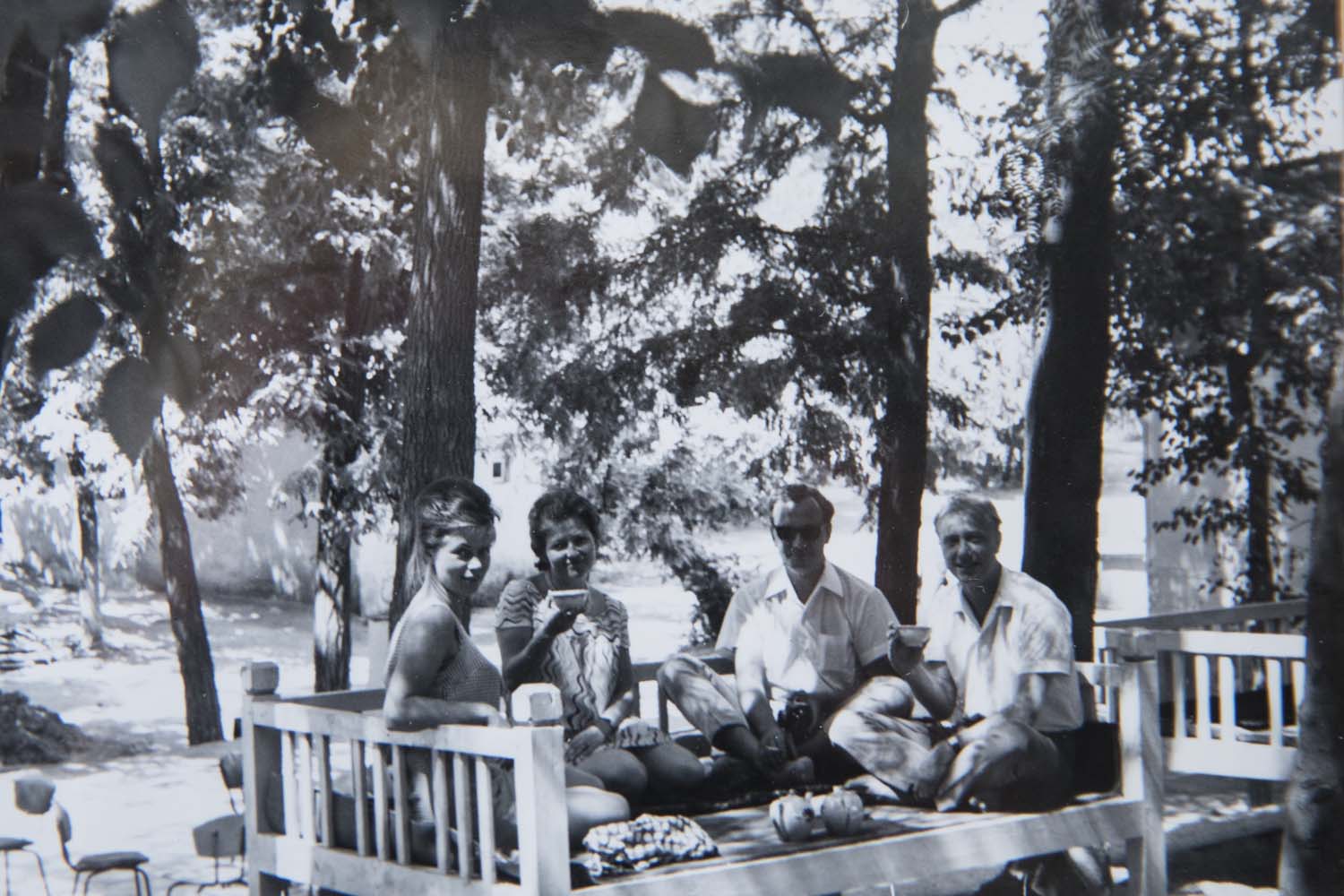 Parents lounging on a tapchan