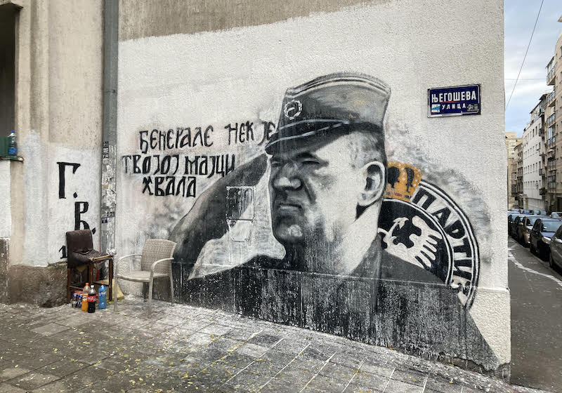 The mural Ratko Mladić of on Belgrade’s Njegoševa Street. Image: Aleks Eror