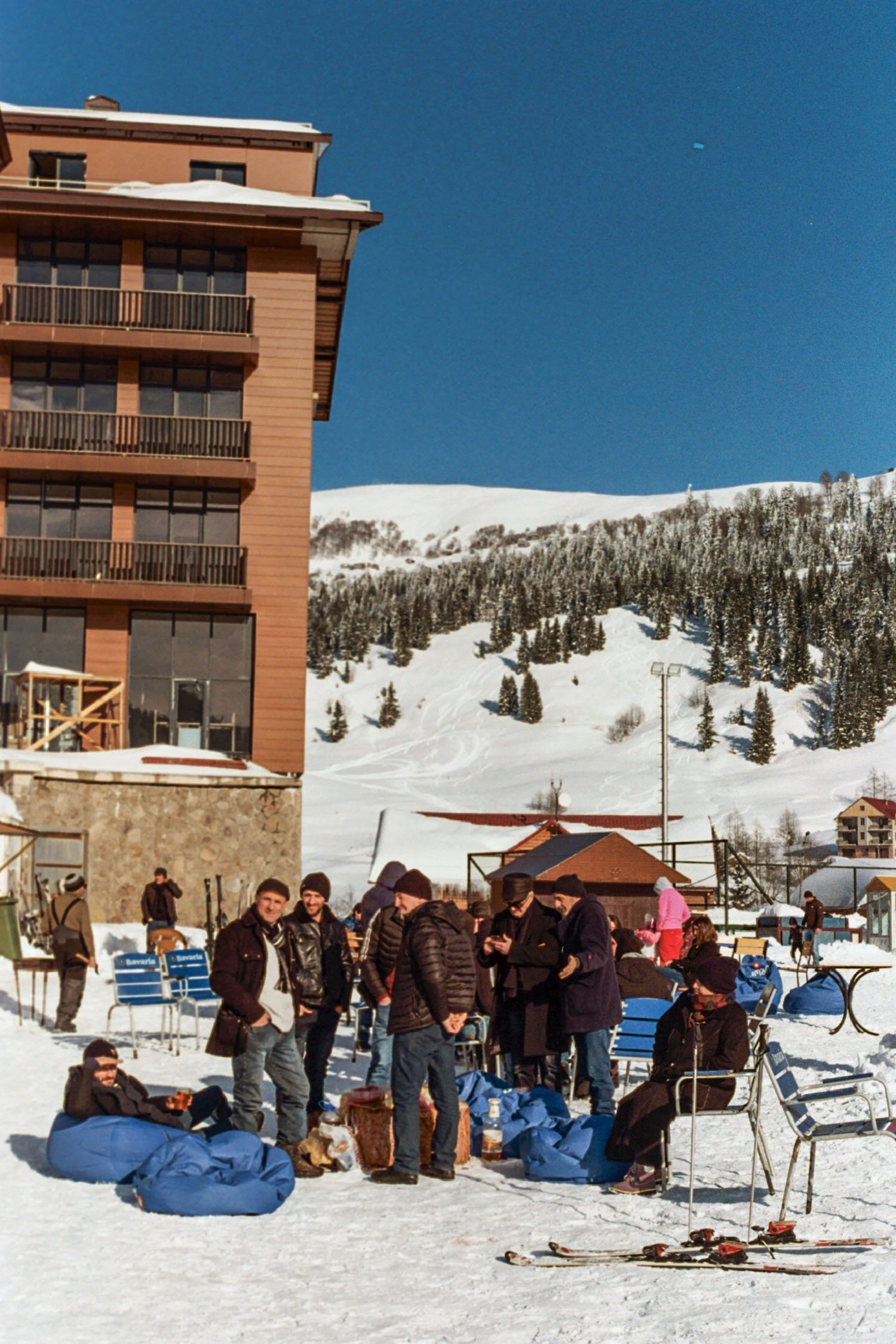 Weekend visitors enjoy drinks and a picnic at the base of Goderdzi ski resort