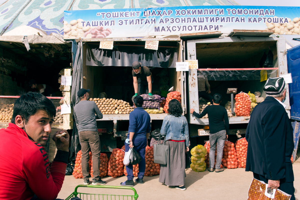 Market stalls in Tashkent. Image: Kamila Rustambekova