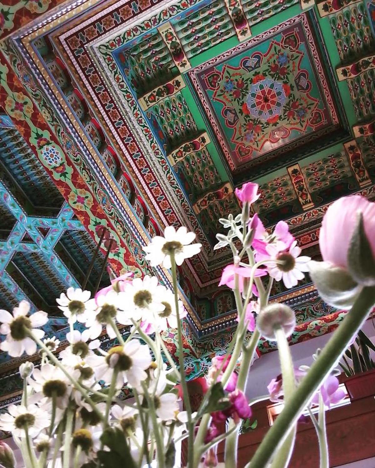 The carved teahouse ceiling