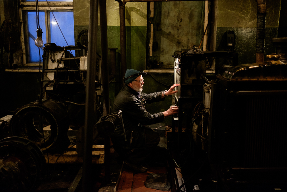 In the boiler room at the lighthouse of Cape Chirikov with Nikolay