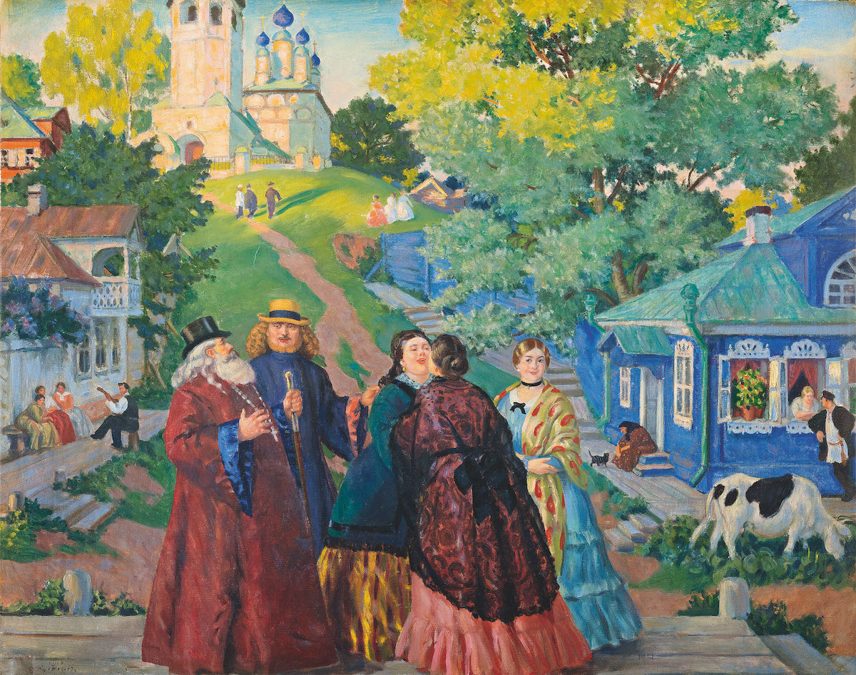 Boris Kustodiev. Meeting (Easter Day), 1917. Oil on canvas. Collection of Aram Abramyan. Currently in private collection
