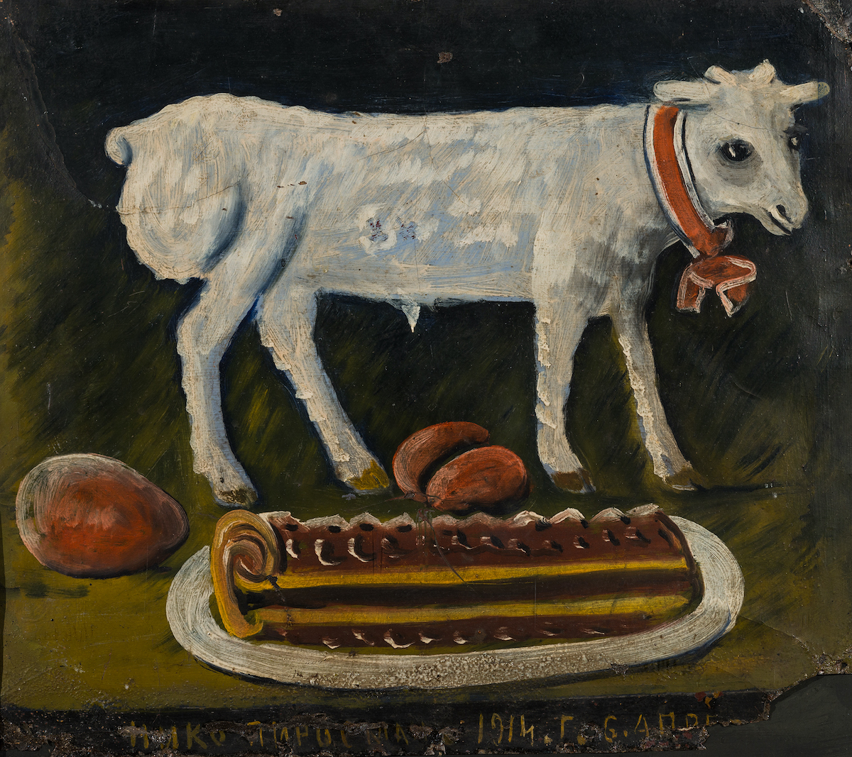 Niko Pirosmani, Easter Lamb, 1914. Oil on tin plate. Collection of Valery Dudakov. Currently in the collection of Iveta and Tamaz Manasherov.
