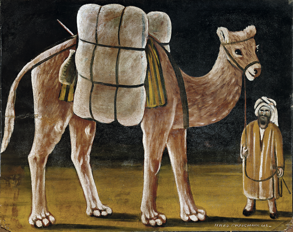 Niko Pirosmani. Camel Driver with a Camel. 1910s. Oil on cardboard. Collection of Igor Sanovich. Currently in private collection