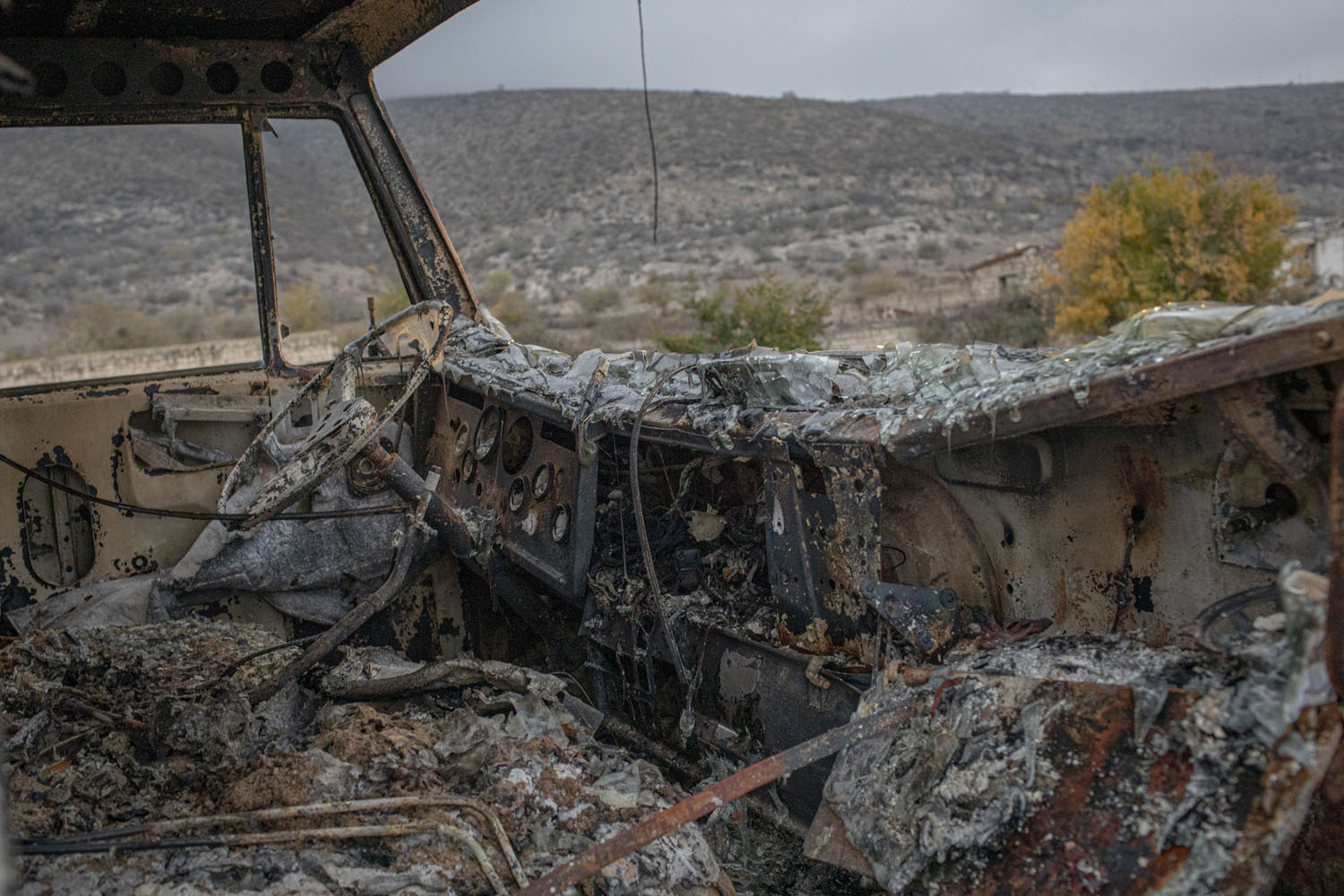 Two days after the war in Nagorno-Karabakh ended, I was driving to Martakert with a friend and we came across this truck hit during the fighting.