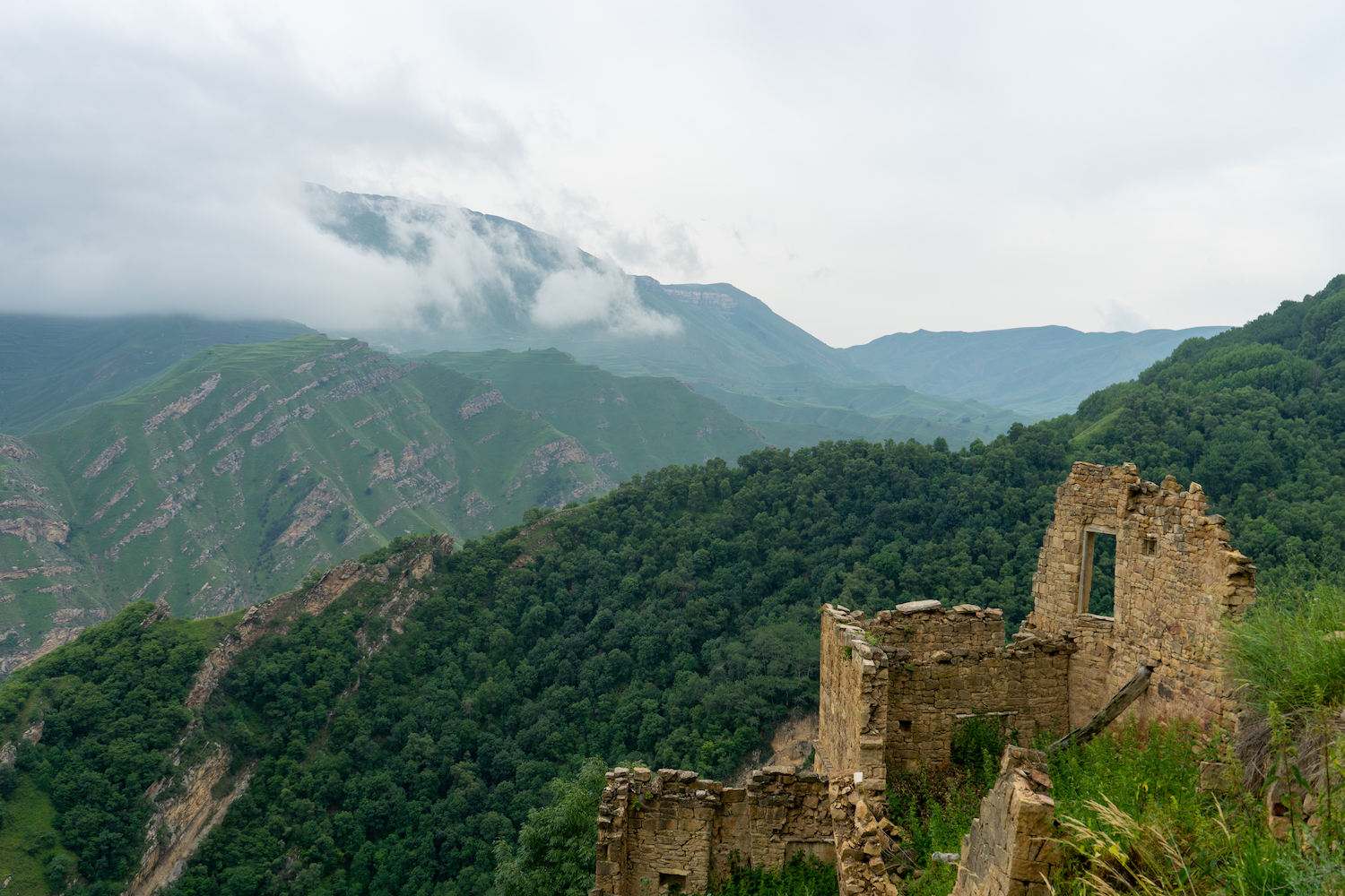 The remnants of a ruined building in the Dagestani mountains.