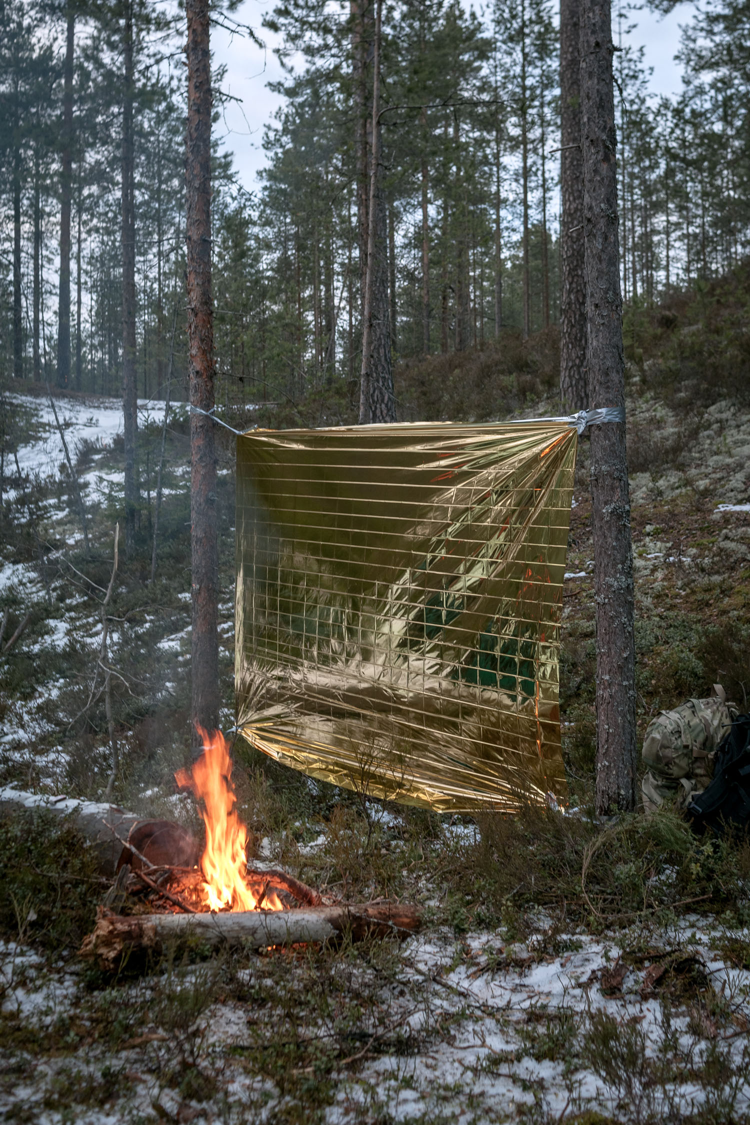 A heat shield is constructed if the found person is suffering from frostbite.