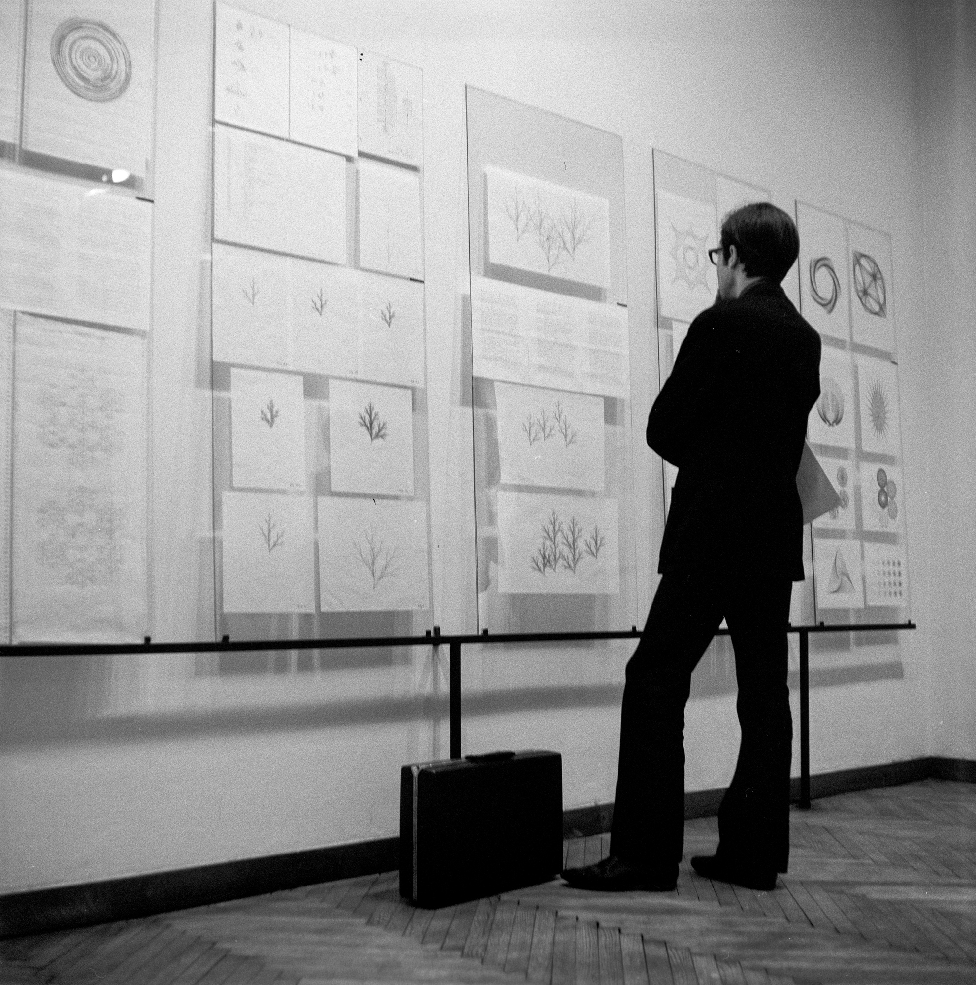 Jonathan Benthall in front of the works by Peter Milojević