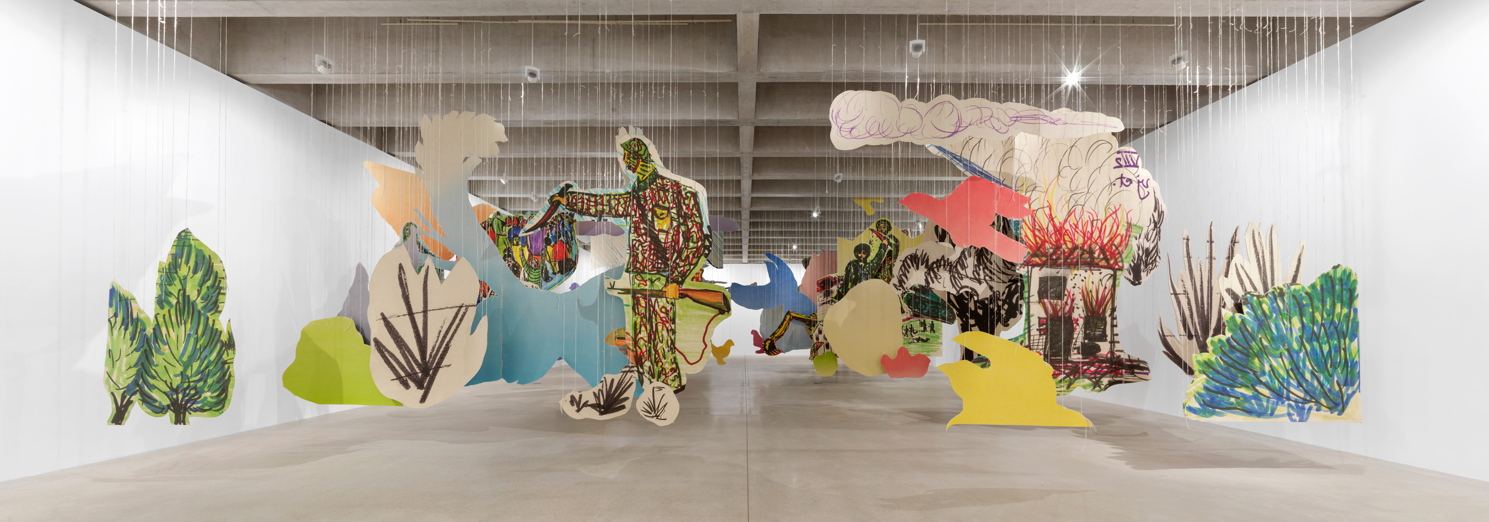 Petrit Halilaj, Installation view of Very volcanic over this green feather at Tate St Ives, 2021. Photo: Matt Greenwood, Tate Photography 