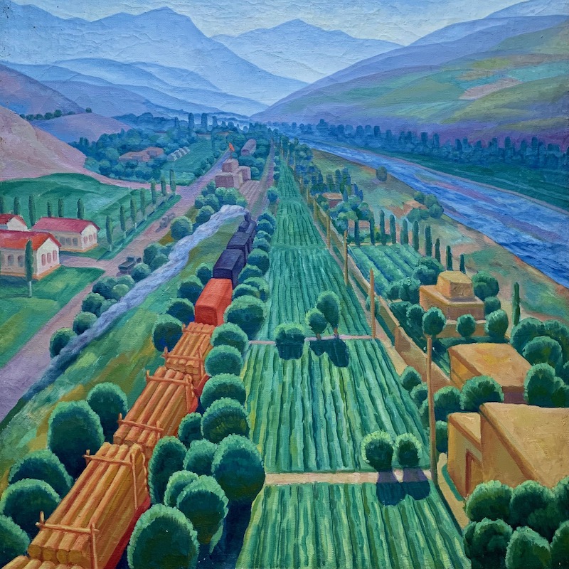 A pastoral scene by Uzbekstani artist Nikolay Karakhan. Currently on display at the Nukus Museum