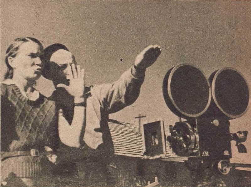 Wanda Jakubowska and Borys Monastyrski on the set of The Last Stage in 1947.