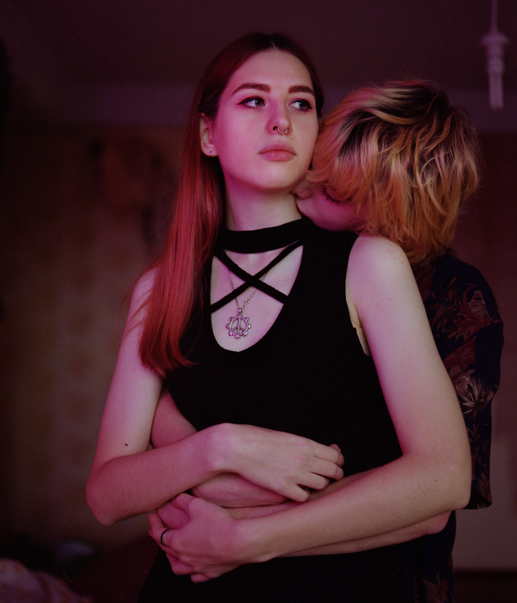 <p>This portrait of Dasha and Pasha was shot in 2020. It belongs to Anna Pliusnina’s series <i>Charmed, </i>which documents young couples in love. The photographs are a testament to fragile and precious intimacy between people. “I am attracted to certain characteristics of youth: the awkwardness, emotional instability, naivety, dreaminess, and euphoria,” the photographer says. </p>