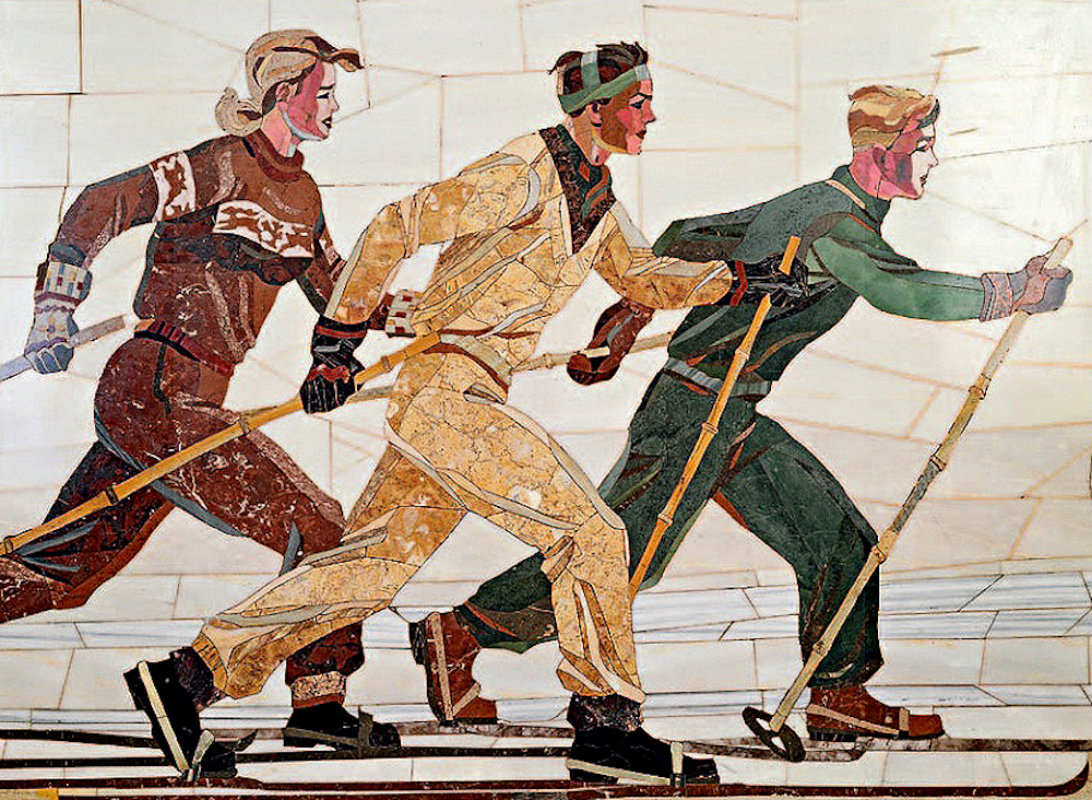 Alexander Deineka. Skiers, (1950). Image courtesy of the Kursk Deineka Picture Gallery