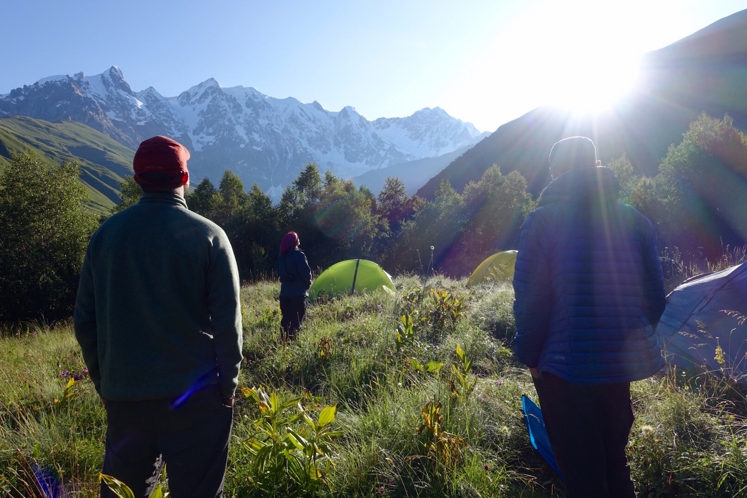 A trail crew greets the morning in Svaneti, Georgia. Image: Meagan Neal/Transcaucasian Trail Association