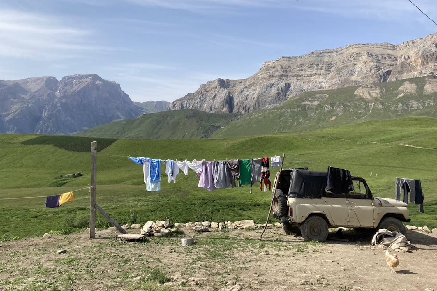 Residents in a mountainous village in Azerbaijan dry their clothes.  Image courtesy of the Transcaucasian Trail Association