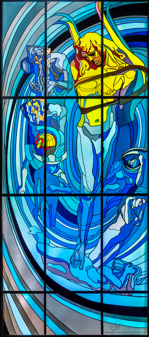 Wyspiański’s stained glass (1905) for Medical Society, Kraków. Contemporary recreation by artist and master-craftsman Piotr Ostrowski, made at the Young Poland Krakow Stained Glass Company (2017)