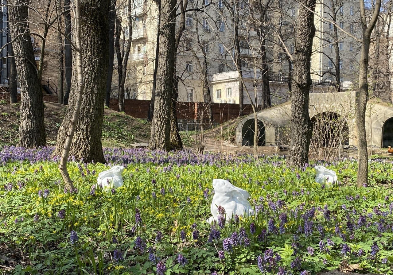 Legacy, 2017. The sculptures of rabbits with built-in motion sensors were exhibited in the MSU Pharmaceutical Garden Park