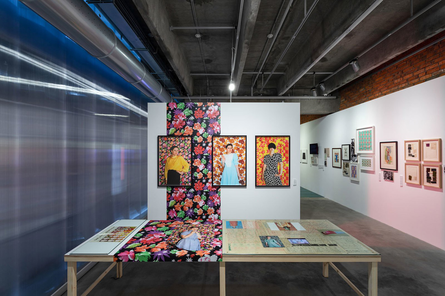 From the Lookbook project, 2014-2018. Installation view of The Fabric of Felicity exhibition, Garage Museum, Moscow, 2018. By using the contents of the 80s-90s home wardrobe, the artist tries on the looks of women from older generations