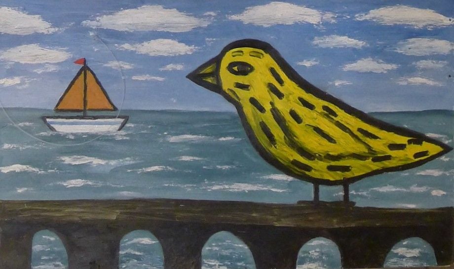 Ob Sea diptych. The yellow bird is a symbol of being an artist in Siberia, as people don't quite expect to see you, and you can't be sure that you exist