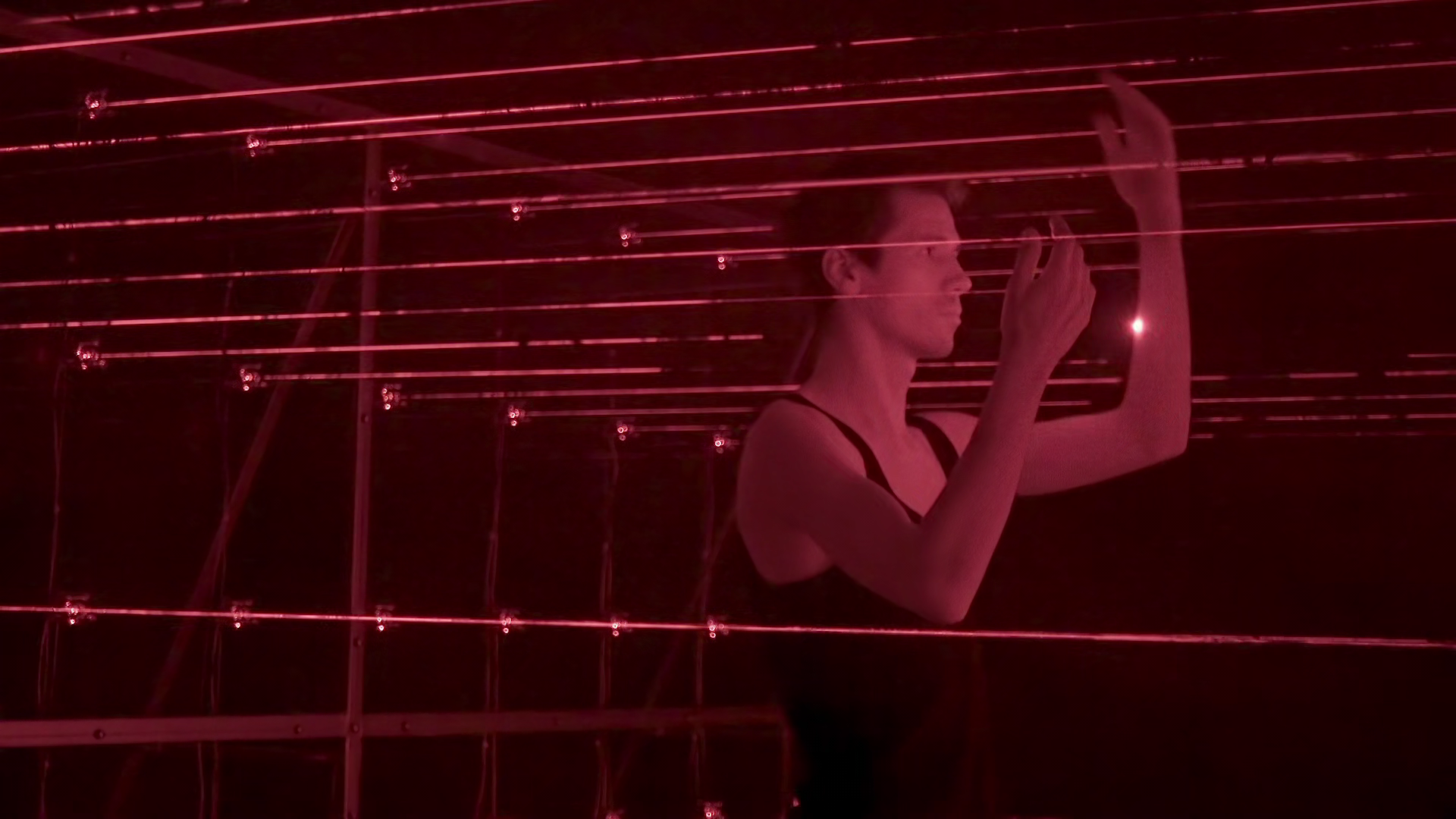 IfRO&D, 2019. Surrounded by 84 laser beams, a viewer triggers sound, which, in turn, may influence the viewer’s next movement