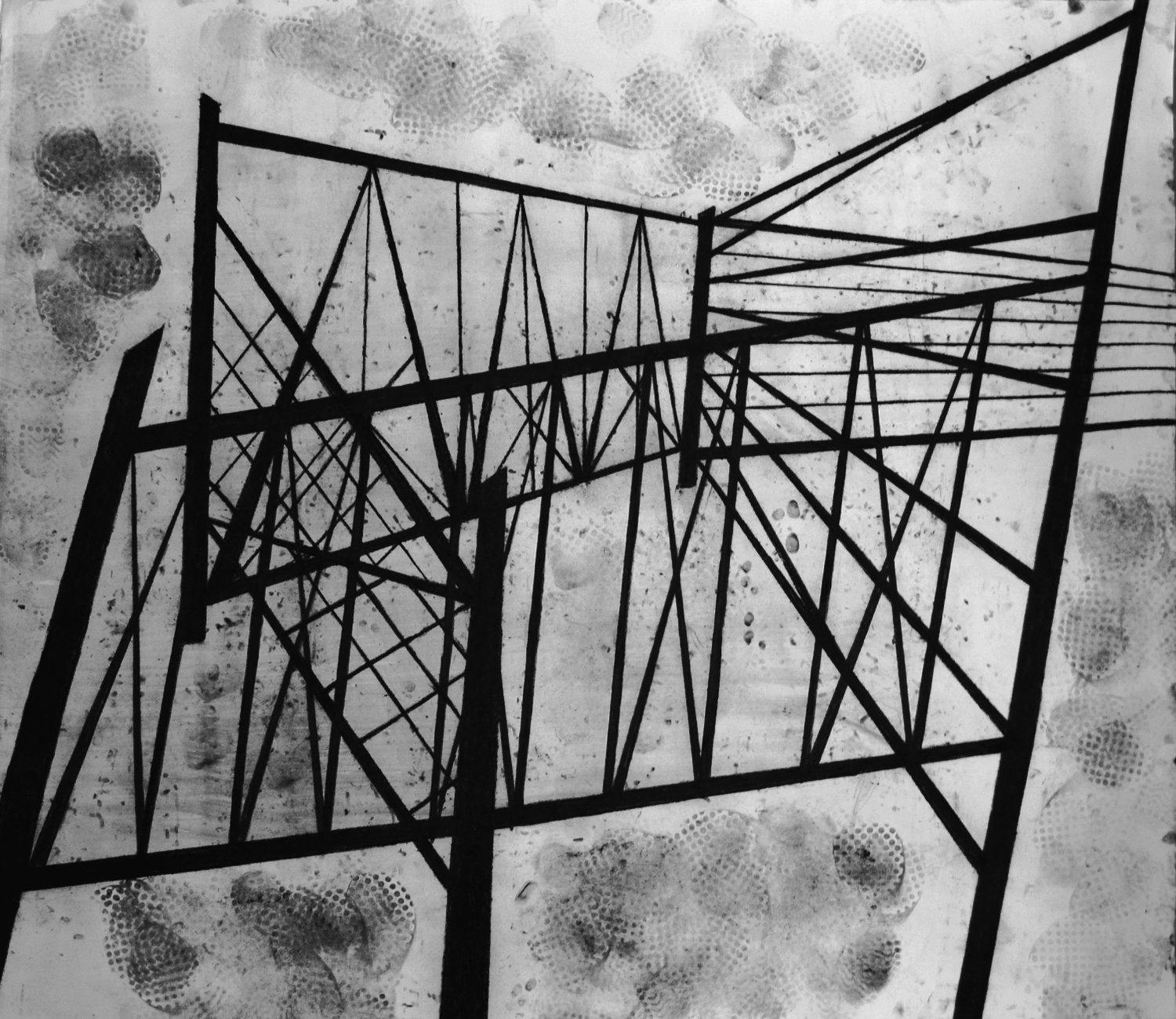Railing/11. From the Railings. Playing with Gaps series, 2019-2020. Through copying and layering of the rigid structures, the artist deconstructs them and renders them unrecognisable, creating geometric abstractions