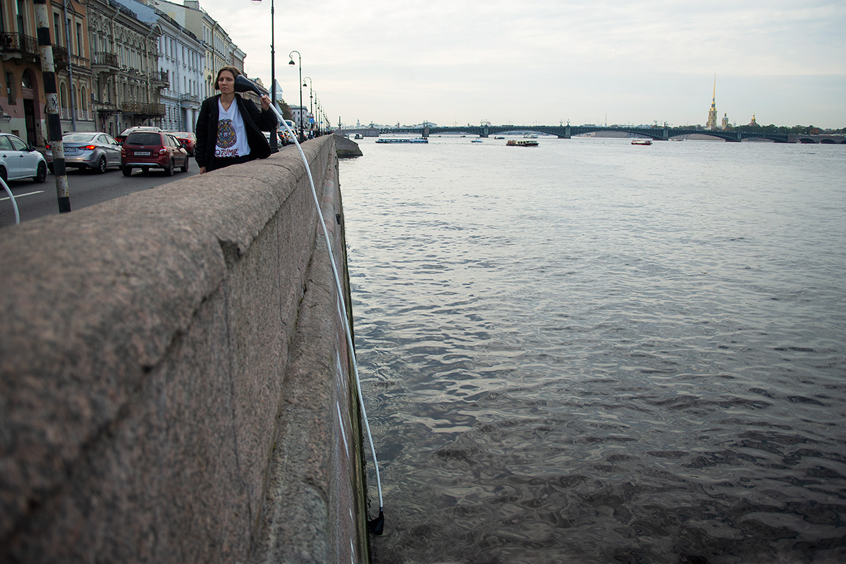 Waterphone, portable version, 2020. Waterphone is a device for listening to the sounds of water on noisy urban riverbanks 