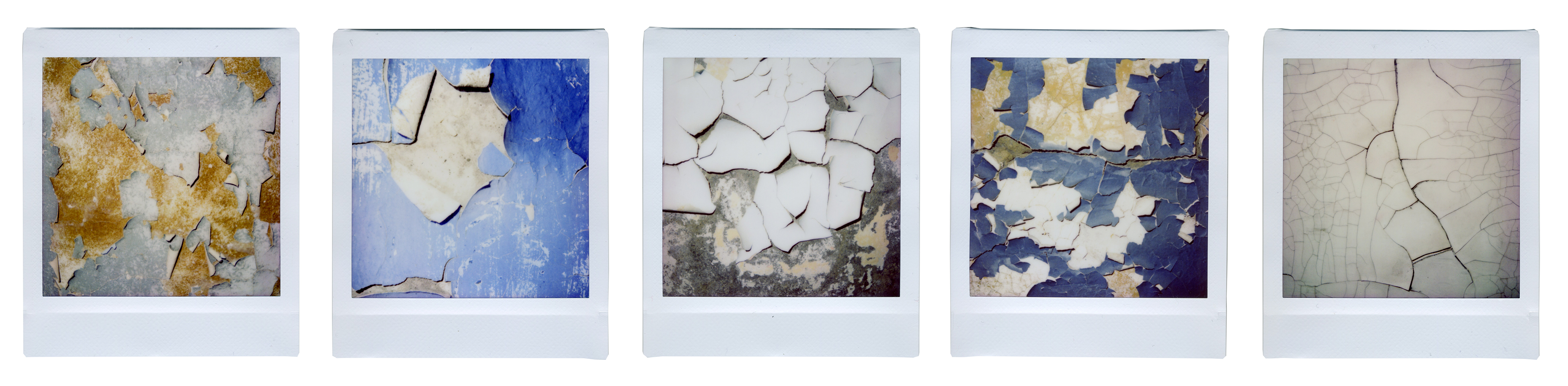 Persistent Variable, 2020. Instant photos for this projects were made in Alykel, abandoned pilots’ village near Norilsk. Cracked painting and peeling wallpaper look like Arctic plants, capturing the fleeting life and human fragility