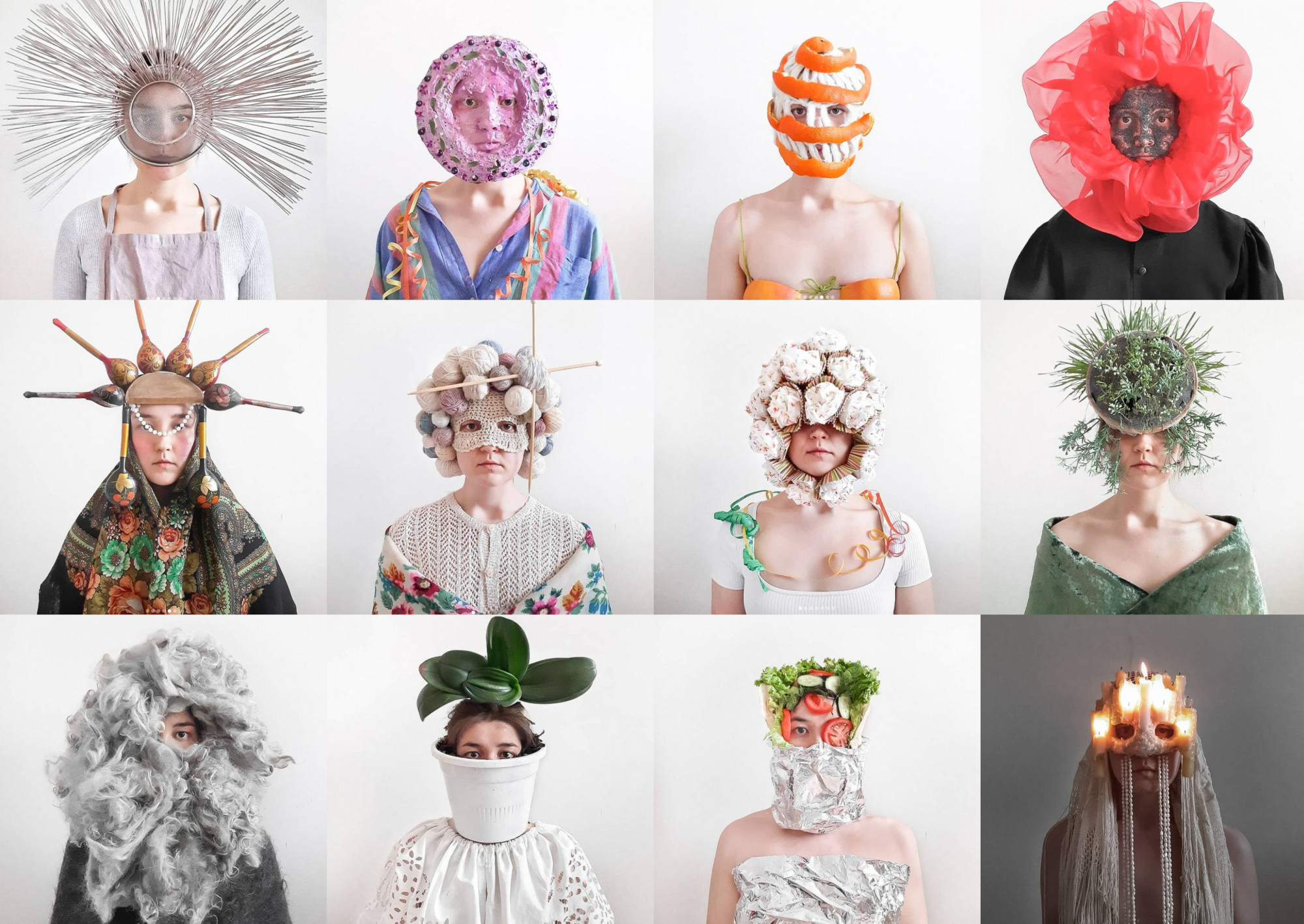 Untitled, 2020. This series of masks was made from items which were found in an apartment space