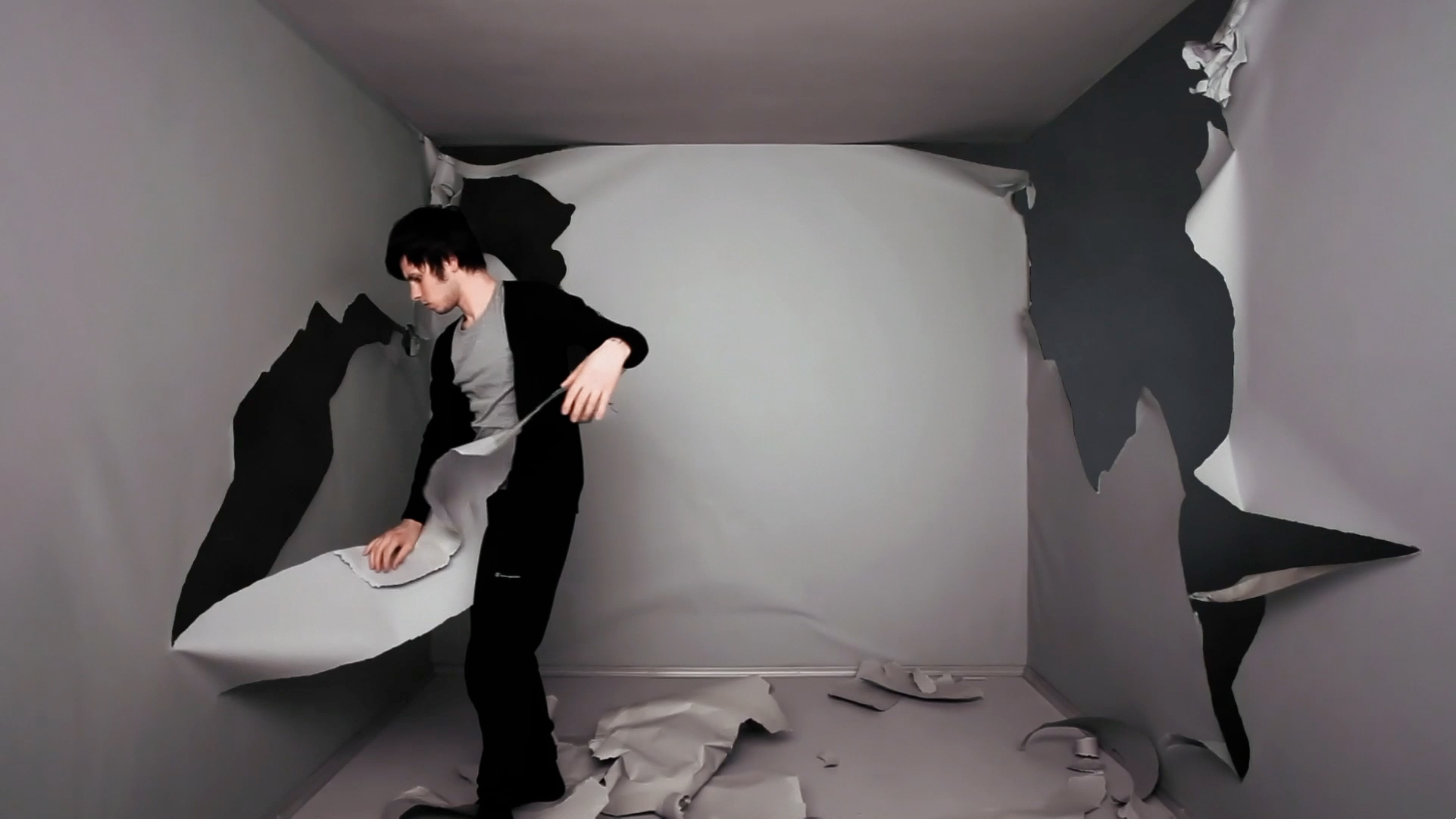 Still from the Hollow Domain video, 2010. The video is a visual metaphor of existential freedom, predominance of essence over existence, and conditionality of boundaries