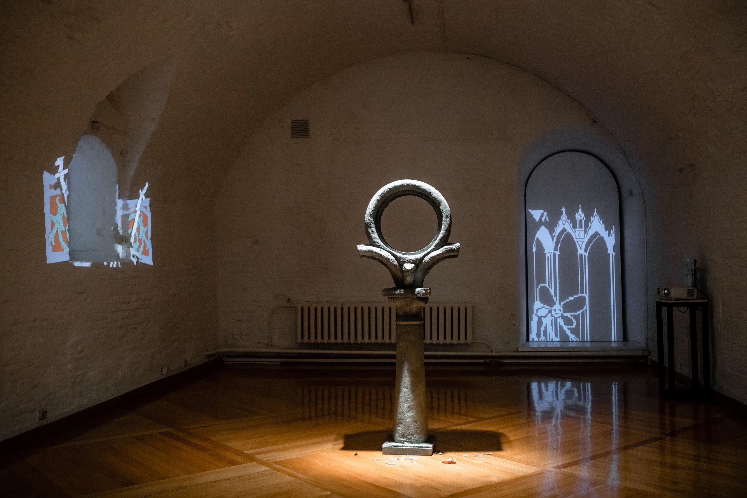 Fly Round, 2021. Peter and Paul Fortress, St Petersburg. The work takes you on a route of transformation from a larva into a moth, while reflecting on transitions between media and between the physical and the digital. Photo: Ksenia Sytina