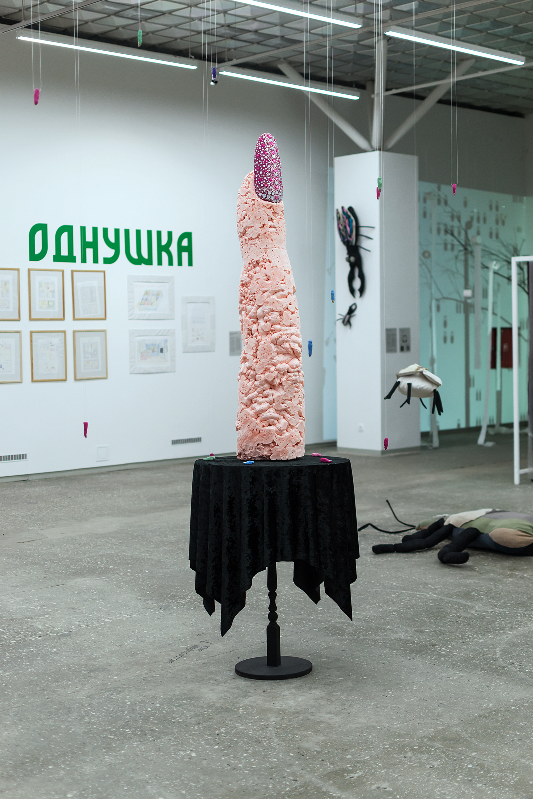Installation And Have You Booked an Appointment to Get Your Nails Done? including a finger made of spray foam and rhinestones, as well as little cold porcelain colourful fingers, 2020