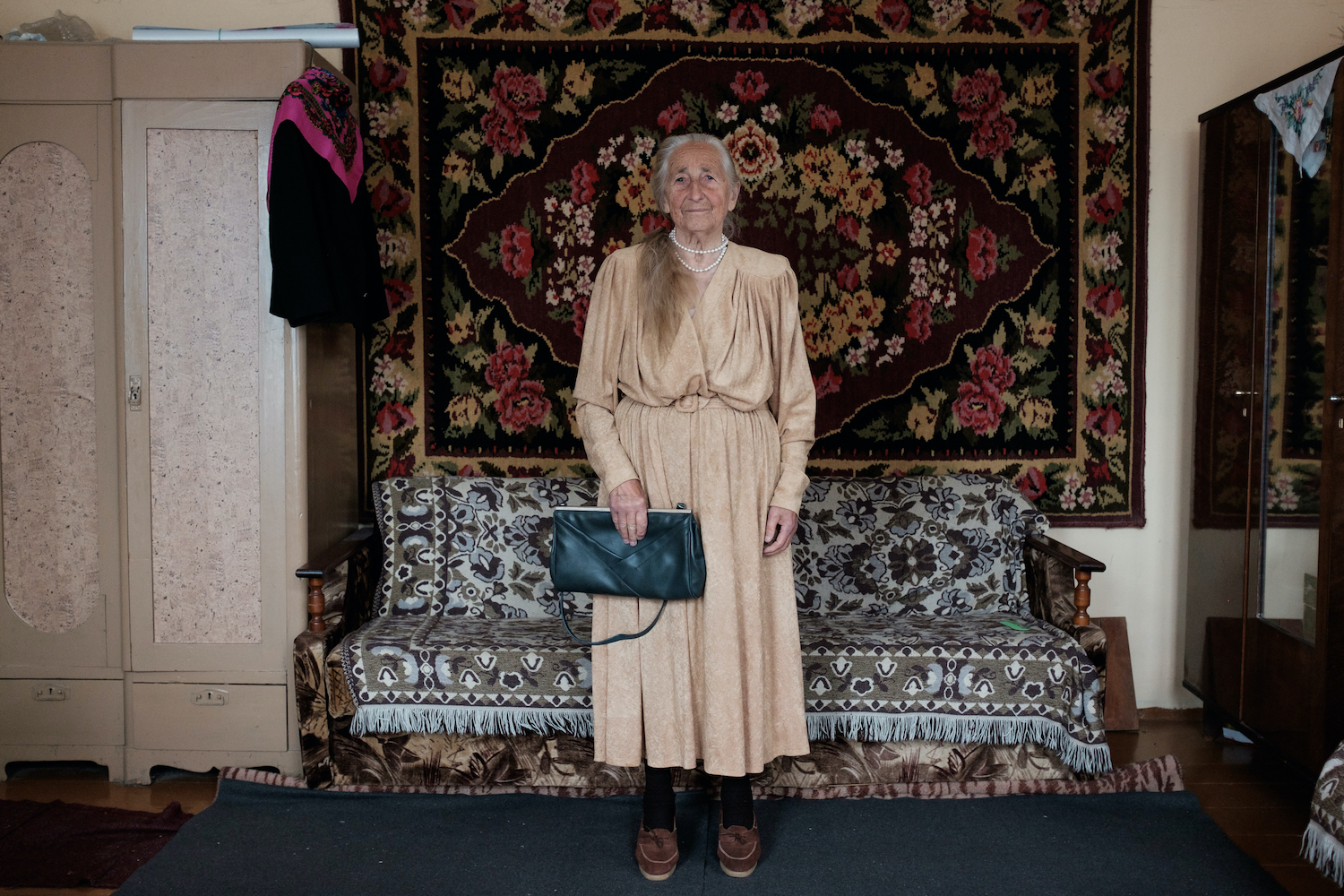 Vera’s Seasons, 2017. Vera’s daughter’s prom dress that was made in the Minsk Fashion House. Vera calls this stage of her life “the last seasons,” and wants to dress up for every one that is left